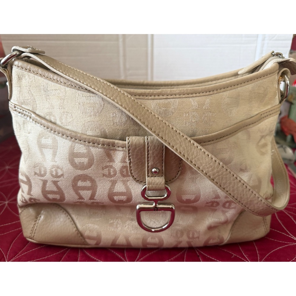 Etienne Aigner Beige Monogram Jacquard Shoulder Bag 37624X
